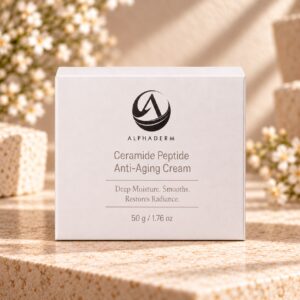 AlphaDerm Ceramide Peptide Anti-Aging Cream on a warm travertine display