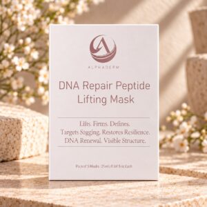 AlphaDerm DNA Repair Peptide Lifting Mask on a warm travertine display