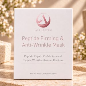 AlphaDerm Peptide Firming & Anti-Wrinkle Mask on a warm travertine display