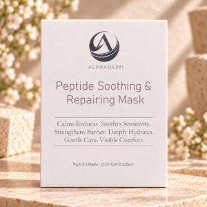 AlphaDerm Peptide Soothing & Repairing Mask on a warm travertine display